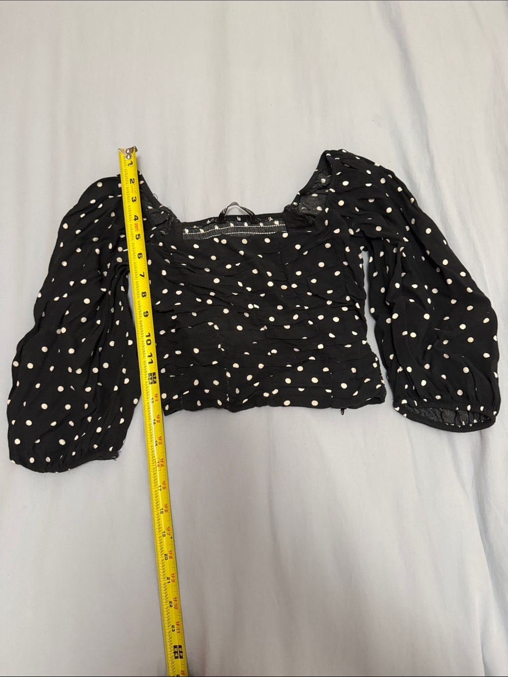 Black Polka Dot Puff Sleeve Crop Top